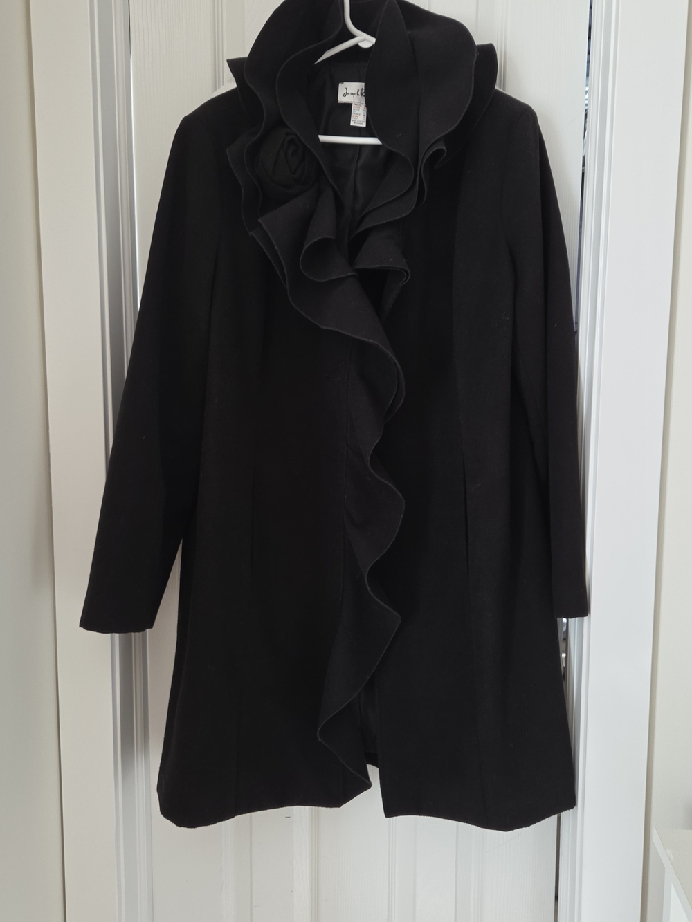 Joseph Ribkoff Black Dressy Coat with Ruffle Detail Size 18